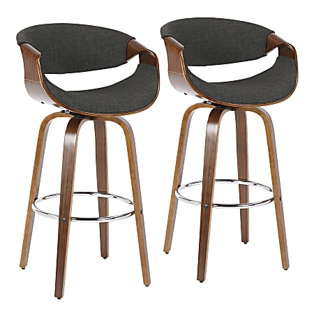 LumiSource Curvini 30'' Bar Stools, Charcoal Seat/Walnut Frame, Set of 2 Stools