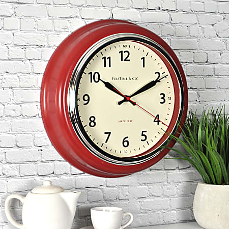 FirsTime® Kitchen Round Wall Clock, 12 1/2", Red/White
