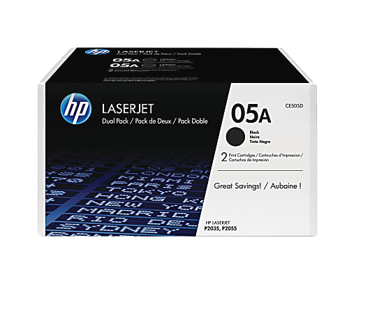 HP 05A Black Toner Cartridges, Pack Of 2, CE505D