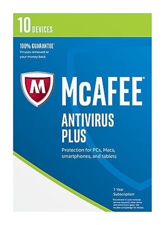 McAfee® AntiVirus Plus 2017, 1-Year Subscription, For 10 PC/Mac® Devices, Product Key