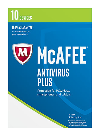 McAfee&reg; AntiVirus Plus 2017, 1-Year Subscription, For 10 PC/Mac&reg; Devices, Product Key