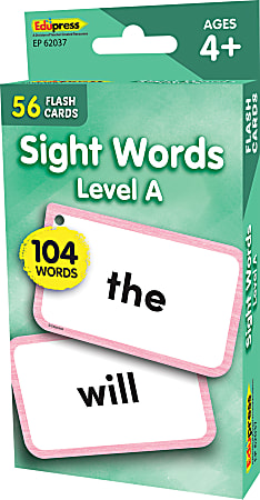 Teacher Created Resources Flash Cards, Sight Words Level A, 5-1/8" x 3-1/8", Total Qty 56