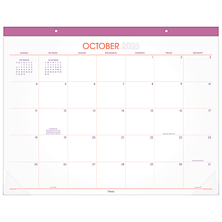 Mead® Color Pop 2027 Monthly Desk Pad Calendar, Purple, Standard, 17" x 21 3/4"