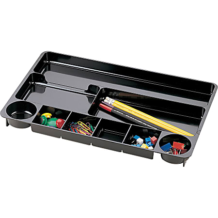 Officemate® Plastic 9-Compartment Storage Drawer Organizer Tray, 1 1/8" x 14" x 9", Black