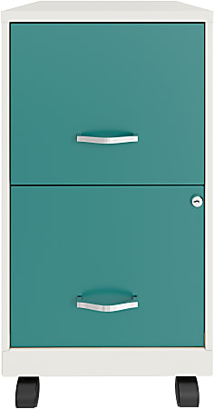 Realspace® SOHO Smart 18"D Vertical 2-Drawer Mobile File Cabinet, Metal, White/Teal