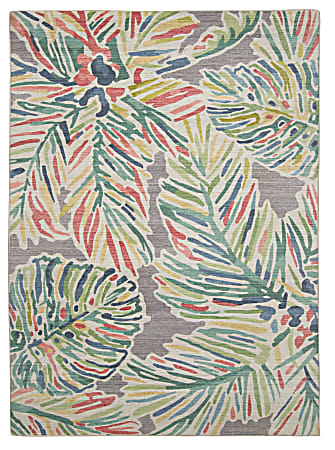 Linon Washable Outdoor Area Rug, Fernwood, 3' x 5', Gray/Green