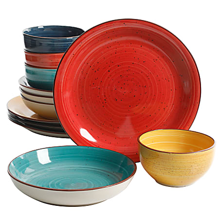 Gibson Color Speckle 12-Piece Mix And Match Double Bowl Dinnerware Set, Assorted