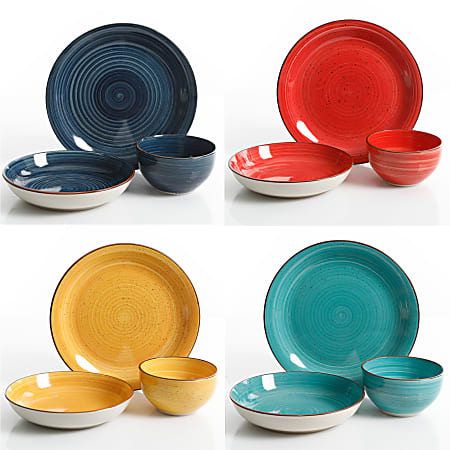 Gibson Color Speckle 12 Piece Mix And Match Double Bowl Dinnerware