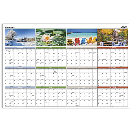 2025 AT-A-GLANCE® Seasons In Bloom Erasable Yearly Wall Calendar, 36" x 24", Floral, January 2025 To December 2025, PA133