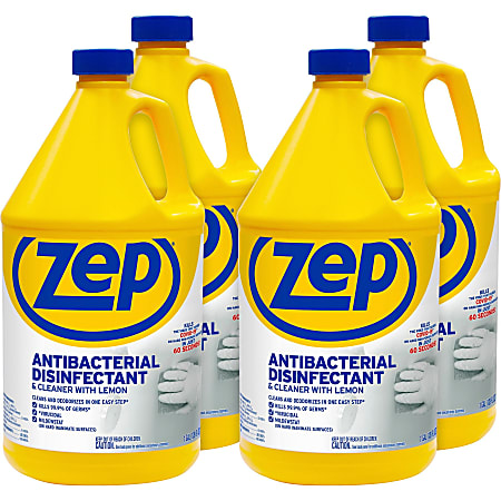 Zep Antibacterial Disinfectant and Cleaner - For Multipurpose - 128 fl oz (4 quart) - Lemon Scent - 4 / Carton - Anti-bacterial, Disinfectant - Blue