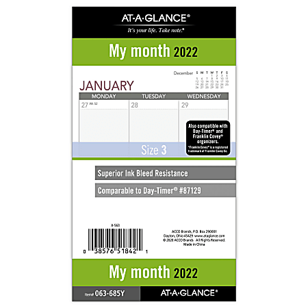 AT-A-GLANCE 2022 Monthly Planner Loose-Leaf Calendar Refill, 3 3/4" x 6 3/4"