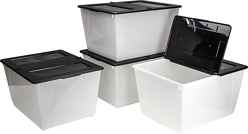 Storex Storage Totes With Folding Lids, 16 Gallons, 22-3/4" x 18-1/4" x 12-7/8", Frost/Black, Pack Of 4 Totes