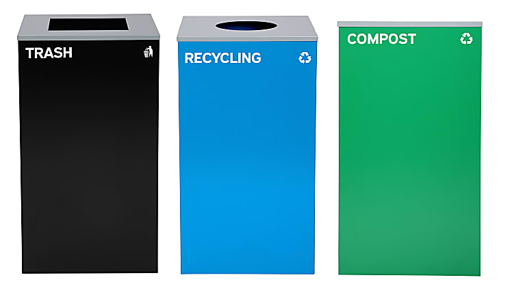 Alpine Industries Stainless-Steel Open Top Recycling, Compost And Trash Can Set, 29 Gallons Black/Blue/Green - ALP4450-BLK-KIT32