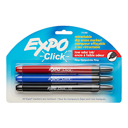 EXPO® Click Fine-Point Dry-Erase Markers, Assorted, Pack Of 3