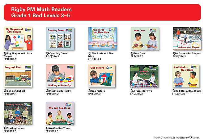 Rigby PM Math Readers Set A Add-To Pack, Red Levels 3-5, Kindergarten, 1 Set Of 12 Titles