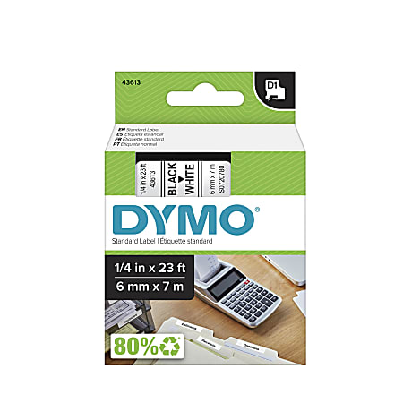 DYMO - D1 Standard Tape Cartridge for Dymo Label Makers, 1/4in x 23ft, Black on White, Sold as 1 EA DYMO - D1 Standard Tape Cartridge for Dymo Label Makers, 1/4in x 23ft, Black on White, Sold as 1 EA