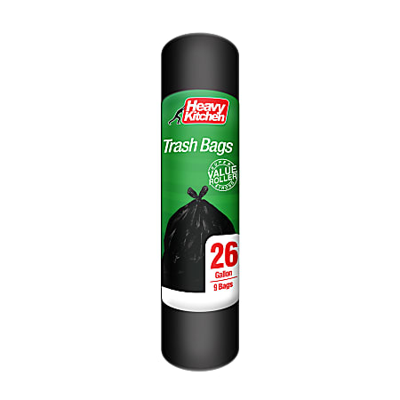 Heavy Kitchen Trash Bags, 26 Gallons, Black, Total Qty 9