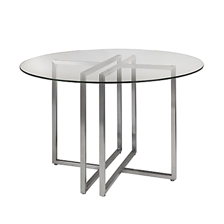 Eurostyle Legend Round Dining Table, 30”H x 42”W x 42”D, Brushed Silver/Clear
