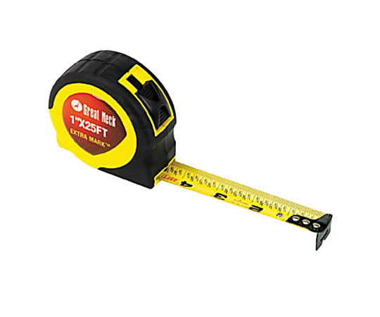 Great Neck ExtraMark Fractional Tape Measure - 25 ft Length x 1" Width - Imperial Measuring System - Black, Yellow - 1 Each