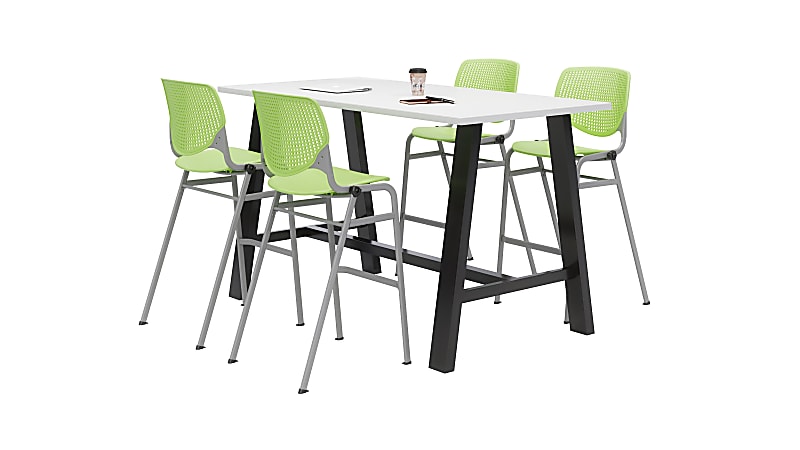 KFI Studios Midtown Bistro Table With 4 Stacking Chairs, 41"H x 36"W x 72"D, Designer White/Lime Green