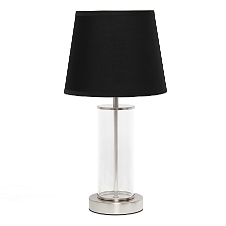 Simple Designs Encased Metal Table Lamp, 16-15/16"H, Black Shade/Brushed Nickel And Clear Base