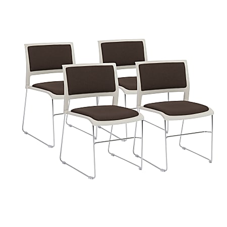 Eurostyle Raylan Stacking Side Chairs, Brown/Chrome, Set Of 4 Chairs