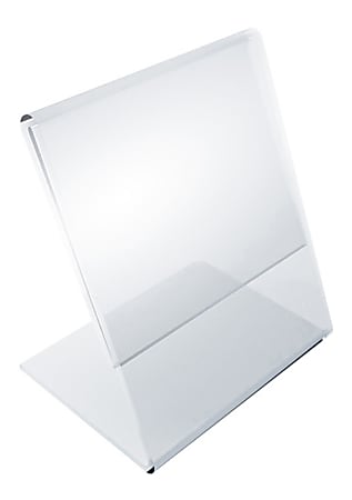 Azar Displays Acrylic Vertical L-Shaped Sign Holders, 3-1/2"H x 2-1/2"W x 3"D, Clear, Pack Of 10 Holders