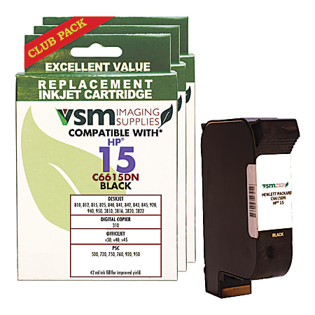 VSM VSMC6615DN-3PK (HP 15 / C6615DN) Remanufactured Black Ink Cartridges, Pack Of 3