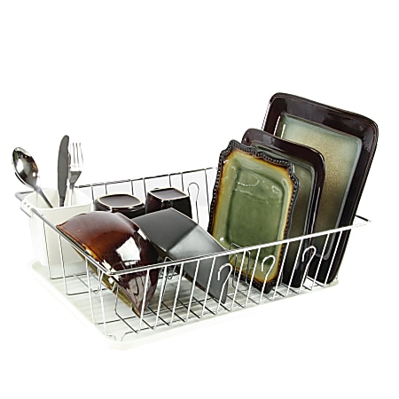 Mega Chef Dish Rack with 14 Plate Positioners and a Detachable Utensil Holder, Black