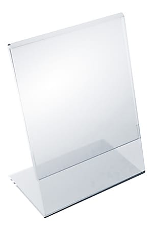 Azar Displays Acrylic Vertical L-Shaped Sign Holders, 5-1/2"H x 3-1/2"W x 3"D, Clear, Pack Of 10 Holders