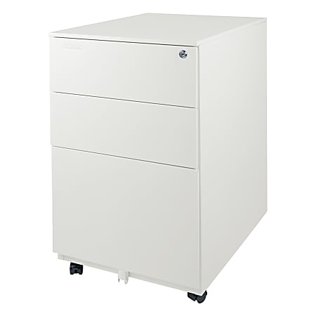 Aurora 24"D Vertical 3-Drawer Mobile File Cabinet, Metal, White