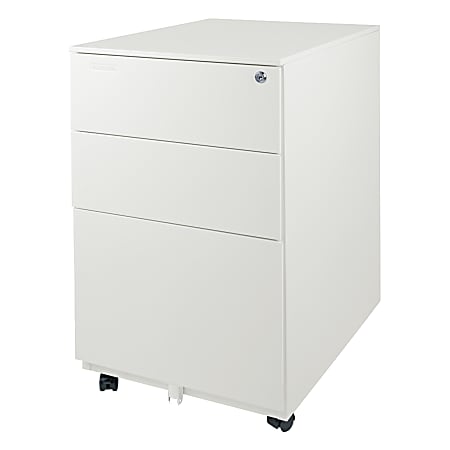 Aurora 24"D Vertical 3-Drawer Mobile File Cabinet, White