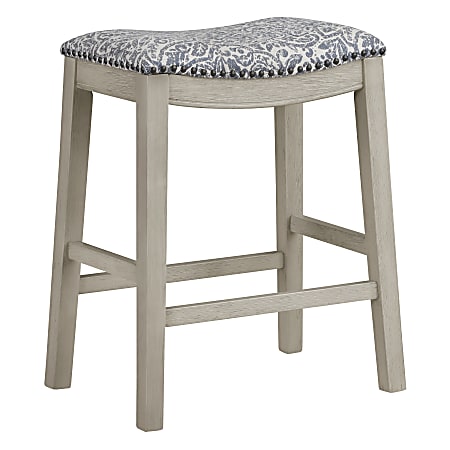 Office Star™ Saddle Stools, Damask Navy/Whitewash, Pack Of 2 Stools