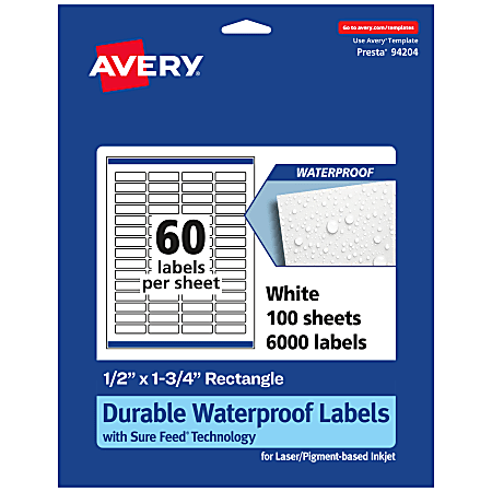 Avery® Waterproof Permanent Labels With Sure Feed®, 94204-WMF100,