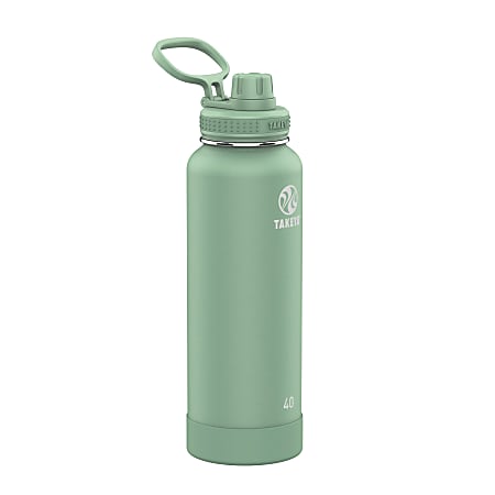 Takeya Actives Vacuum Insulated Stainless Steel Water Bottle With Spout Lid, 40 Oz, Cucumber
