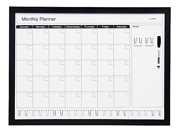 Note Tower® Combo Rail Magnetic Dry-Erase Calendar Whiteboard, 17" x 23", Wood Frame With Black Finish