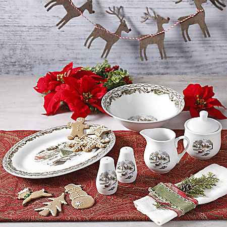 Gibson Home Christmas Toile Piece Porcelain Serving Set White
