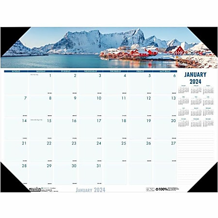 House of Doolittle Monthly Desk Pad Calendar Earthscapes Coastlines 22 x 17 Inches - Monthly - 1 Year - January to December - 1 Month Single Page Layout - 22" x 17" - Desk - Multicolor, Black Leatherette Reinforced Corners - Paper