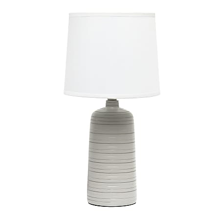 Simple Designs Textured Linear Ceramic Table Lamp, 15-3/4"H, White Shade/Taupe Base