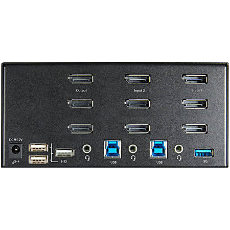 2 Port Quad Monitor DisplayPort KVM Switch - 4K 60Hz UHD HDR - Desktop 4K  DP 1.2 KVM with 2 Port USB 3.0 Hub (5Gbps) & 4x USB 2.0 HID Ports, Audio 