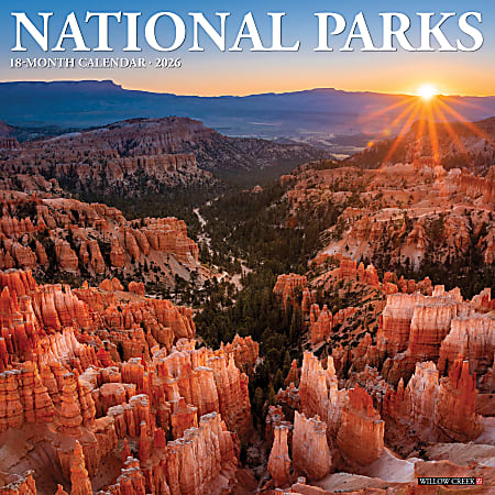 2026 Willow Creek Press Scenic Monthly Wall Calendar, 12" x 12", National Parks, January To December, 52129