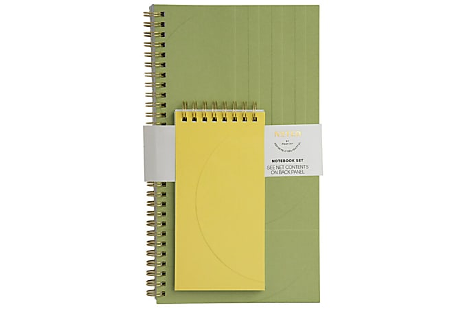 Noted By Post-it® Notebook Set, 1 Subject, 75 Pages, Yellow/Khaki Green, Set Of 2 Notebooks