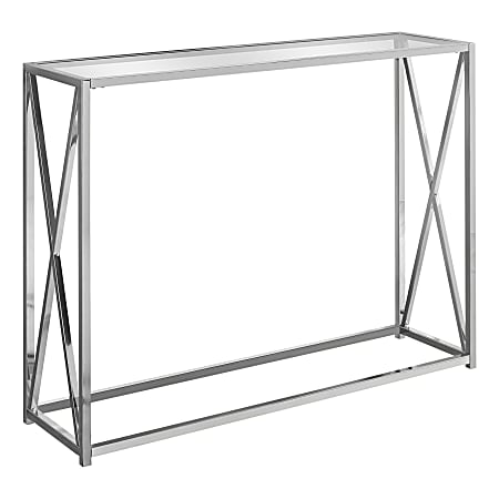 Monarch Specialties Hall Console Accent Table With Tempered Glass, Rectangular, Chrome