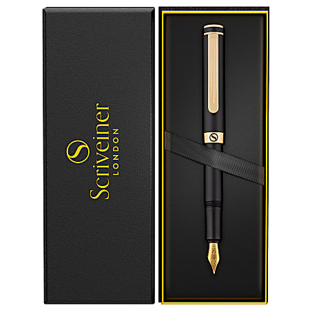 Scriveiner EDC Luxury Fountain Pen, Medium Nib, 0.7 mm, Black Barrel, Black And Blue