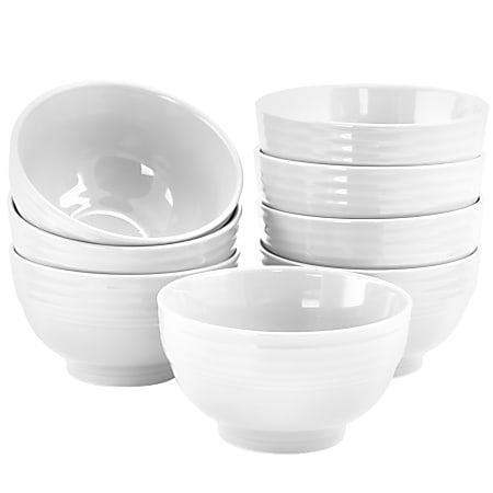 Gibson Home Plaza Cafe 8-Piece Stoneware Bowl Set, 6", White