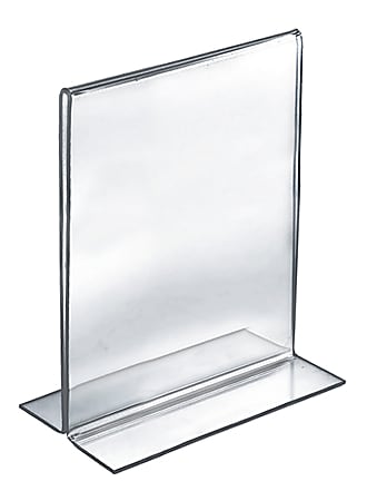 Azar Displays Acrylic Vertical 2-Sided Sign Holders, 11"H x 7"W x 3"D, Clear, Pack Of 10 Holders