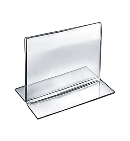 Azar Displays Double-Foot 2-Sided Acrylic Sign Holders, 4"H x 5"W x 3"D, Clear, Pack Of 10 Holders