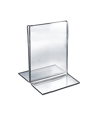 Azar Displays Double-Foot 2-Sided Acrylic Sign Holders, 5"H x 3-1/2"W x 3"D, Clear, Pack Of 10 Holders