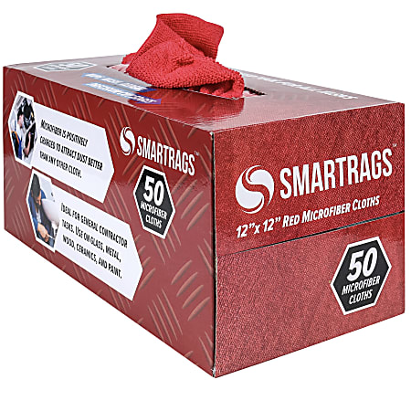 Hospeco SmartRags® Disposable Microfiber Towels, 18 Gram, 180 GSM, 12" x 12", Red, 50 Towels Per Box, Case Of 8 Boxes
