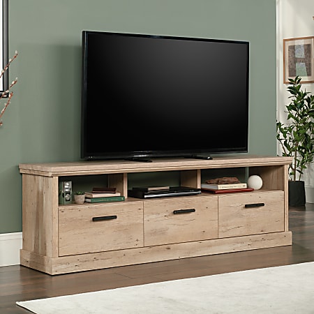 Sauder® Aspen Post Entertainment Credenza For 70” TVs, 22-7/8”H x 70-3/8”W x 15-7/8”D, Prime Oak®/Medium Finish